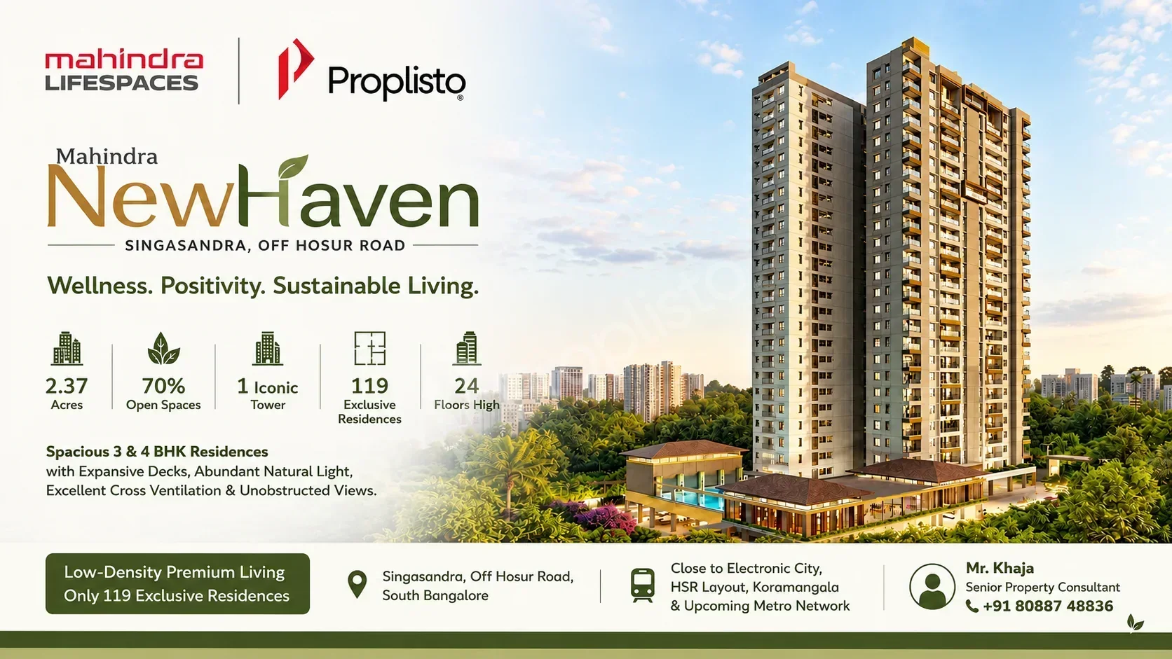 4 BHK Flat at Mahindra NewHaven, Singasandra, South Bangalore in Bangalore