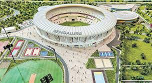 Aerial view or architectural rendering of the proposed 80,000-seat international cricket stadium in Anekal, Bengaluru – India’s second-largest cricket stadium.